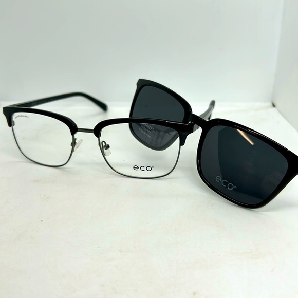 ECO Men’s Cypress BLK Eyeglasses Frames & Polarized Sun Clip On. RXable. NWT - Picture 1 of 10